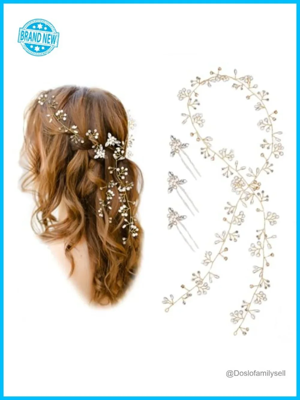 Crystal Hair Vine Headband with Pearls and Beads for Wedding Bridal Hair
